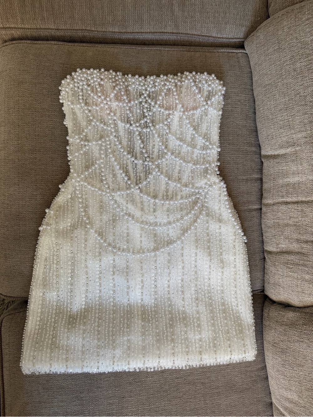 Rosie Etienne Bridal Lustre Strapless Pearl-Embellished Mini Dress - US 0 (UK 4)